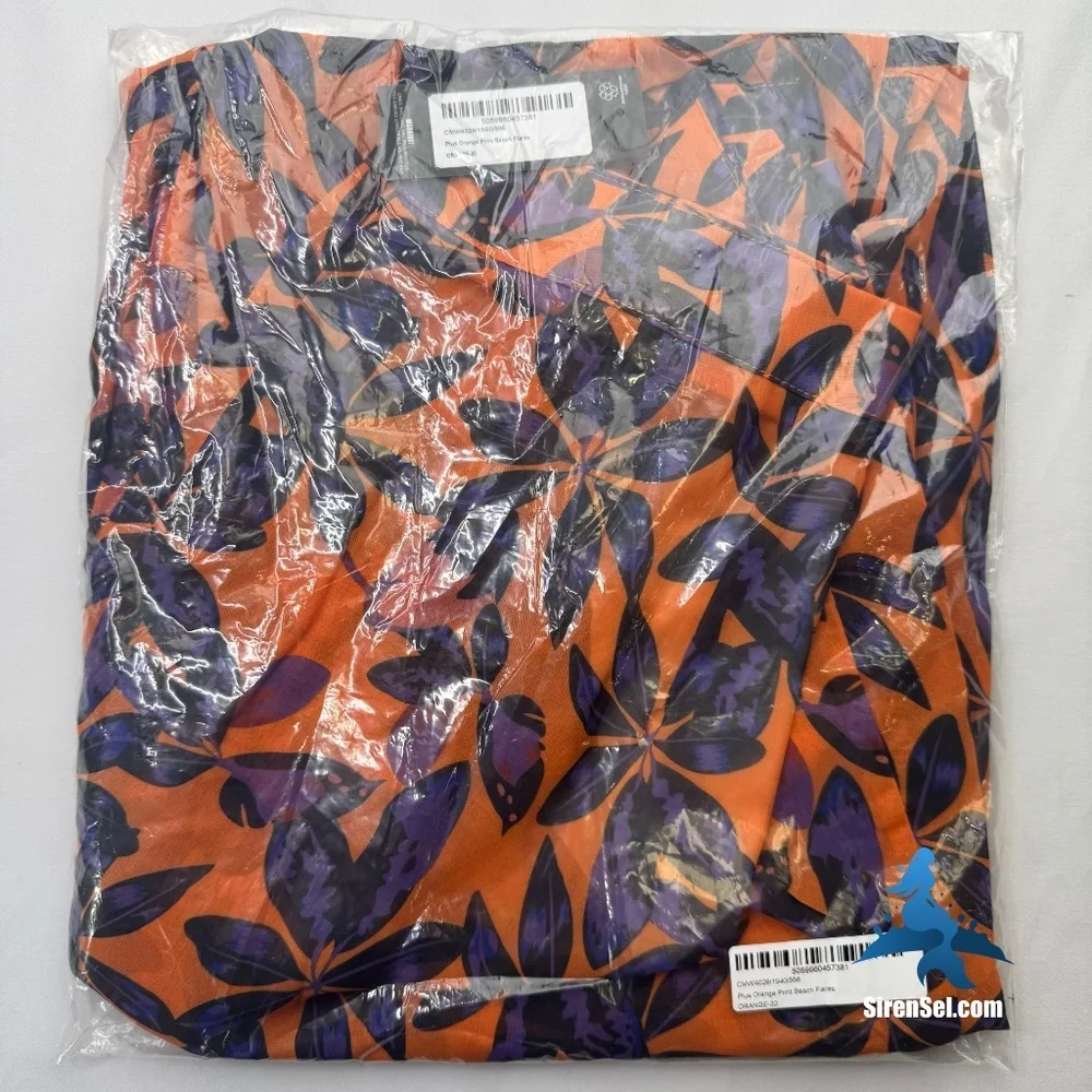 1109 NWT PrettyLittleThing Plus Orange Print Beach Flares – Size 16